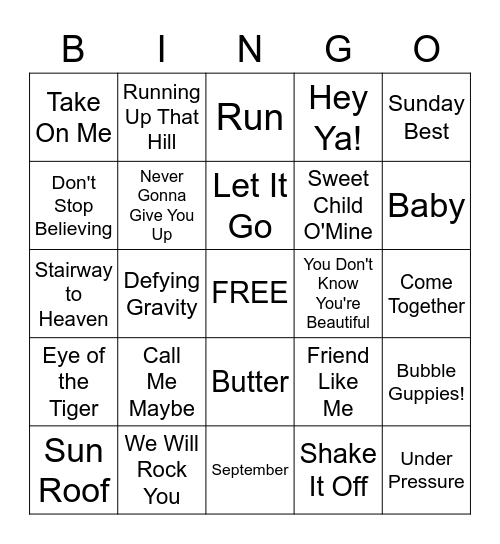 Music Bingo! Bingo Card