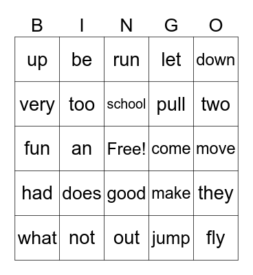 1-1 Bingo Card