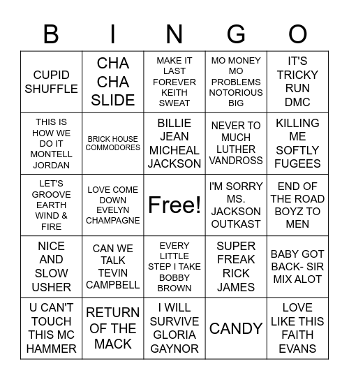 THROWBACK OLD SCHOOL  JAMS Bingo Card