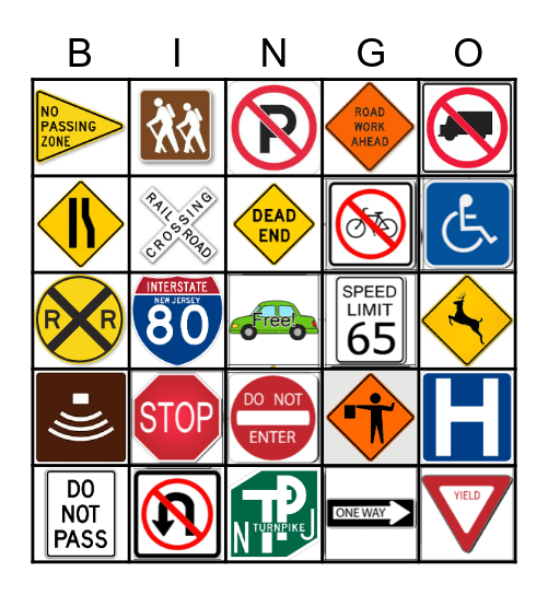 Road Sign Bingo Card