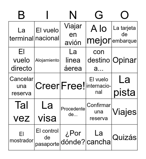 Spanish 3 Chapter 6 bingo D Bingo Card