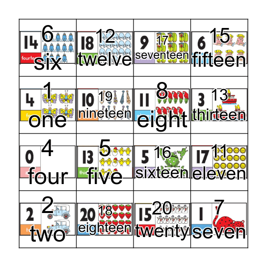 Numbers Bingo 1-20 Bingo Card