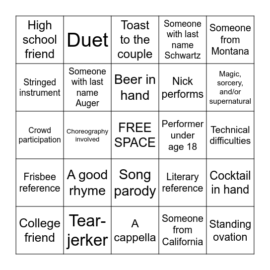 Katrina and Nick: Open Mic BINGO! Bingo Card