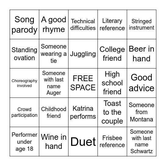 Katrina and Nick: Open Mic BINGO! Bingo Card