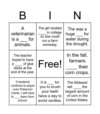 Vocabulary Bingo Card