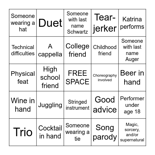 Katrina and Nick: Open Mic BINGO! Bingo Card