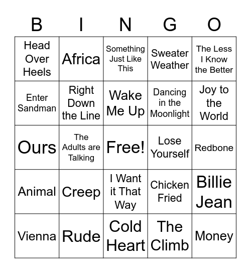 SONG BINGO Card