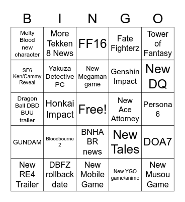 TGS 2022 Bingo Card