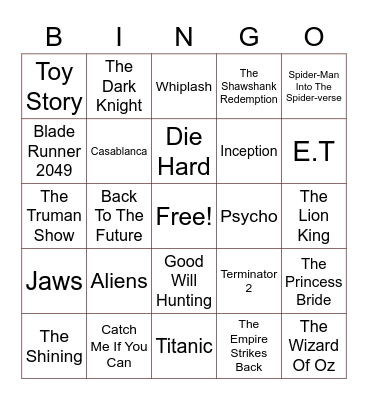 My Favorite Movies Bingo Card