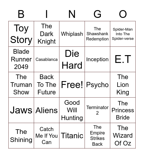 My Favorite Movies Bingo Card