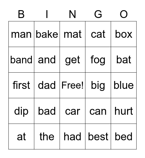 Spelling Words BINGO Card