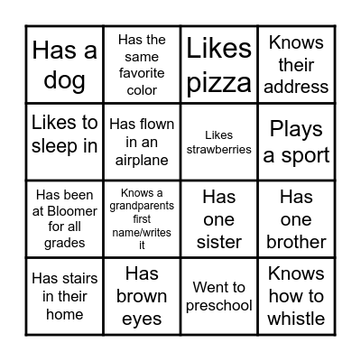 Getting to Know You Bingo Card