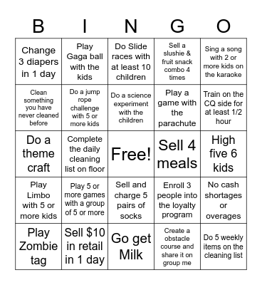 Kids Quest BINGO Card