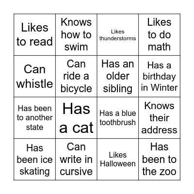 Getting to Know You Bingo Card