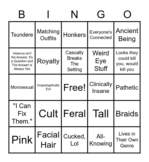 Dinglebat Branded OC Bingo Card