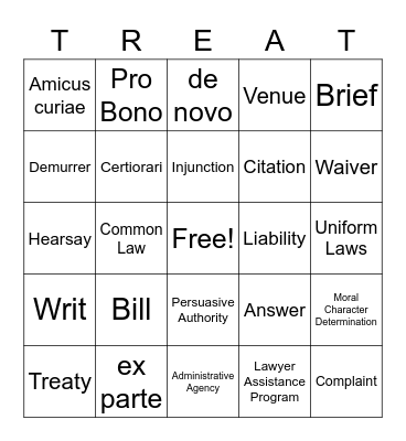 Lawyer Language Bingo Card