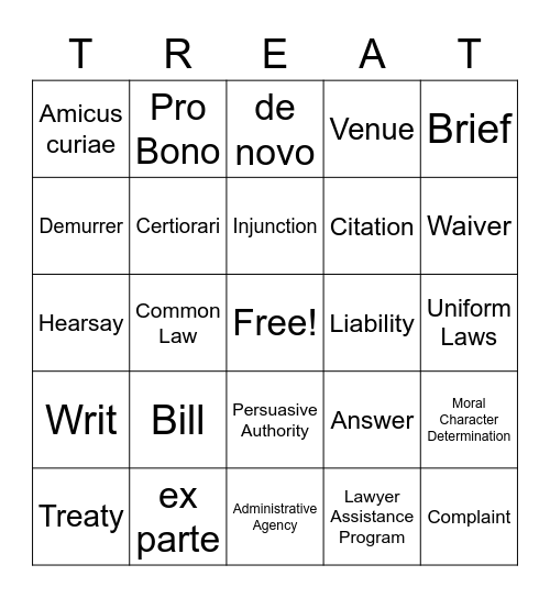 Lawyer Language Bingo Card