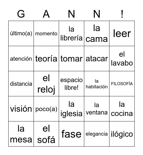 Spanish 1 - Unit 2 Bingo Card