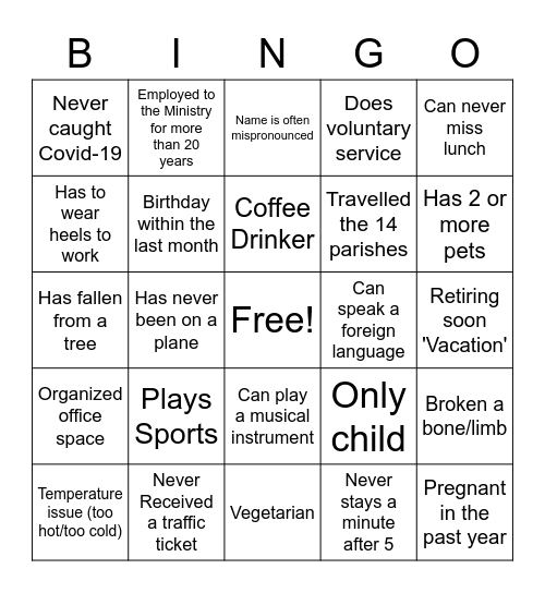 Corporate Services Bingo Card