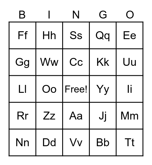 Alphabet Bingo Card