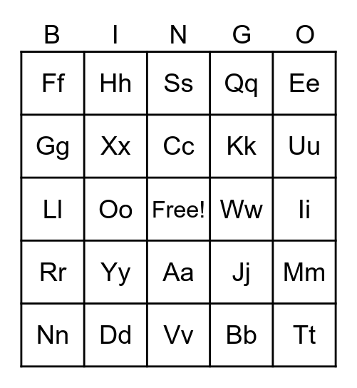 Alphabet Bingo Card