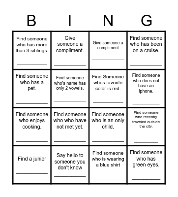 Find Someone Who Bingo Card