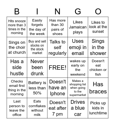 Corporate Services Bingo Card
