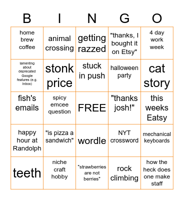 E Engineers Lunch Conversation Topics Bingo Card