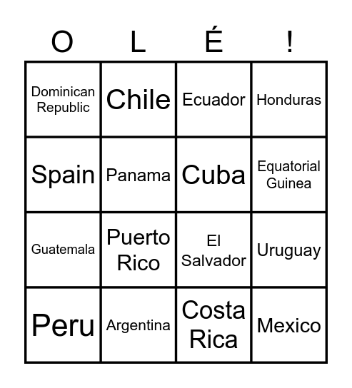 Spanish Speaking Countries Bingo Card