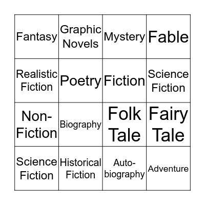 Genre Bingo Card