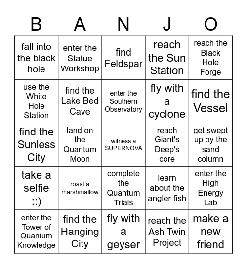 Outer Wilds Bingo Card