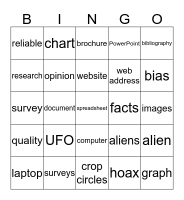 Do you believe in aliens? Bingo Card