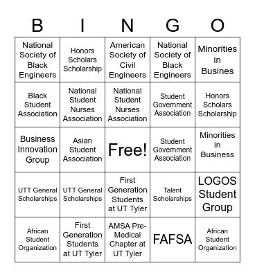 Scholarships and Organizations Bingo Card