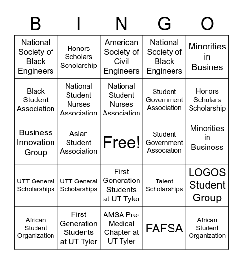 Scholarships and Organizations Bingo Card