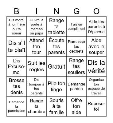 LE RESPECT Bingo Card