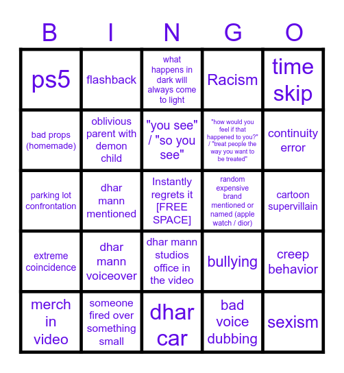 Dhar Mann Bingo v3 Bingo Card