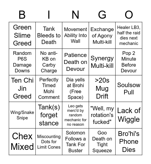 Tuesday/Wednesday Re-Clear Card Bingo Card