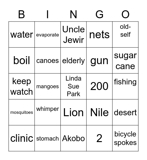 LWW Chapters 7 and 8 Bingo Card