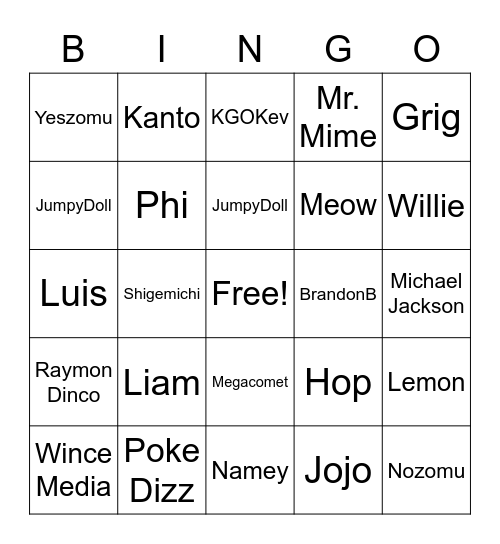 Jojo Bingo Card