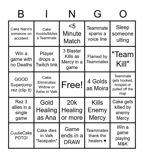 Cake's Overwatch Bingo Challenge! Bingo Card