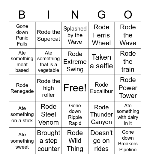 Valley Fair Bingo Card