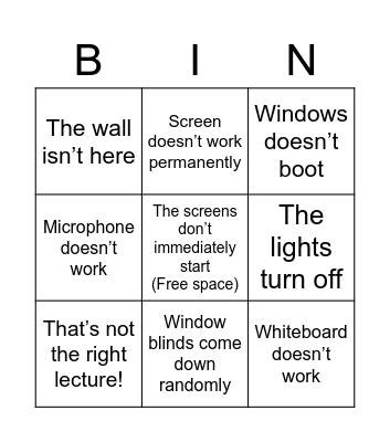 Technical University of Difficulties Bingo Card