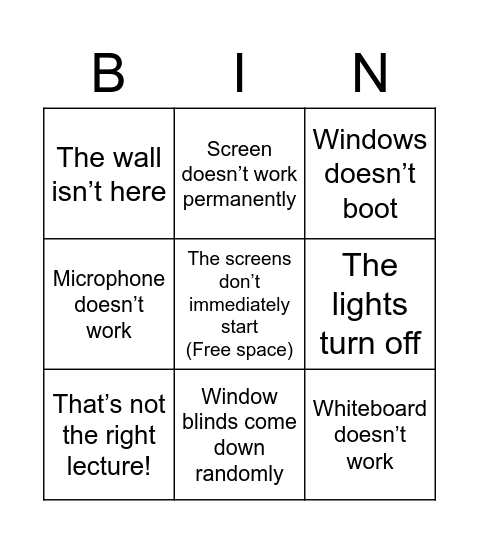 Technical University of Difficulties Bingo Card