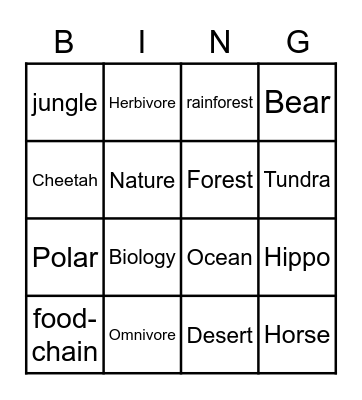 Animal Kingdom Bingo Card