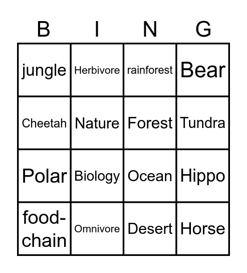 Animal Kingdom Bingo Card