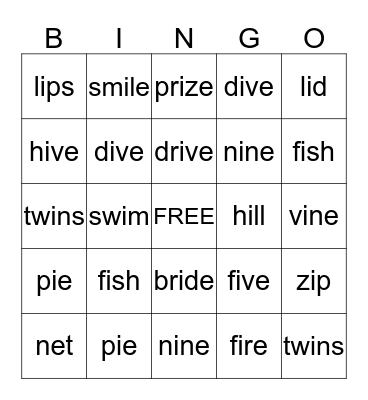 Letter i Yo Bingo Card