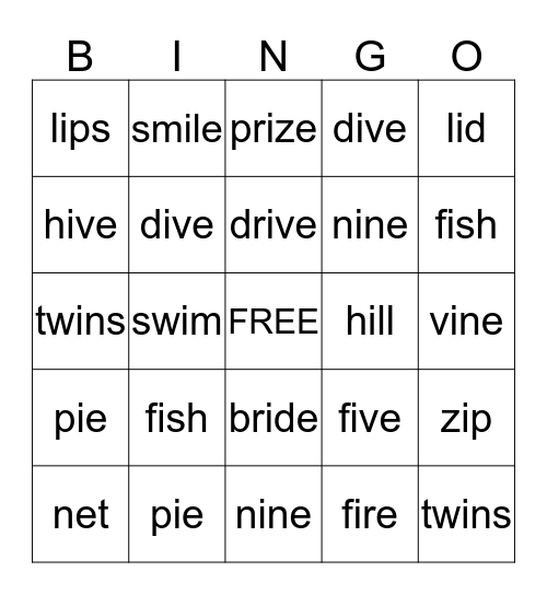 Letter i Yo Bingo Card