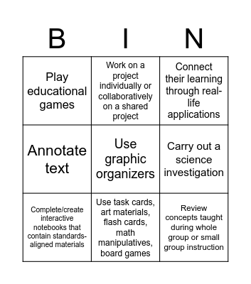 Suggestions for Stations Bingo Card