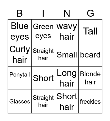 Physical description Bingo Card