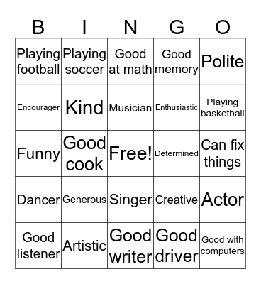Talent Bingo Card